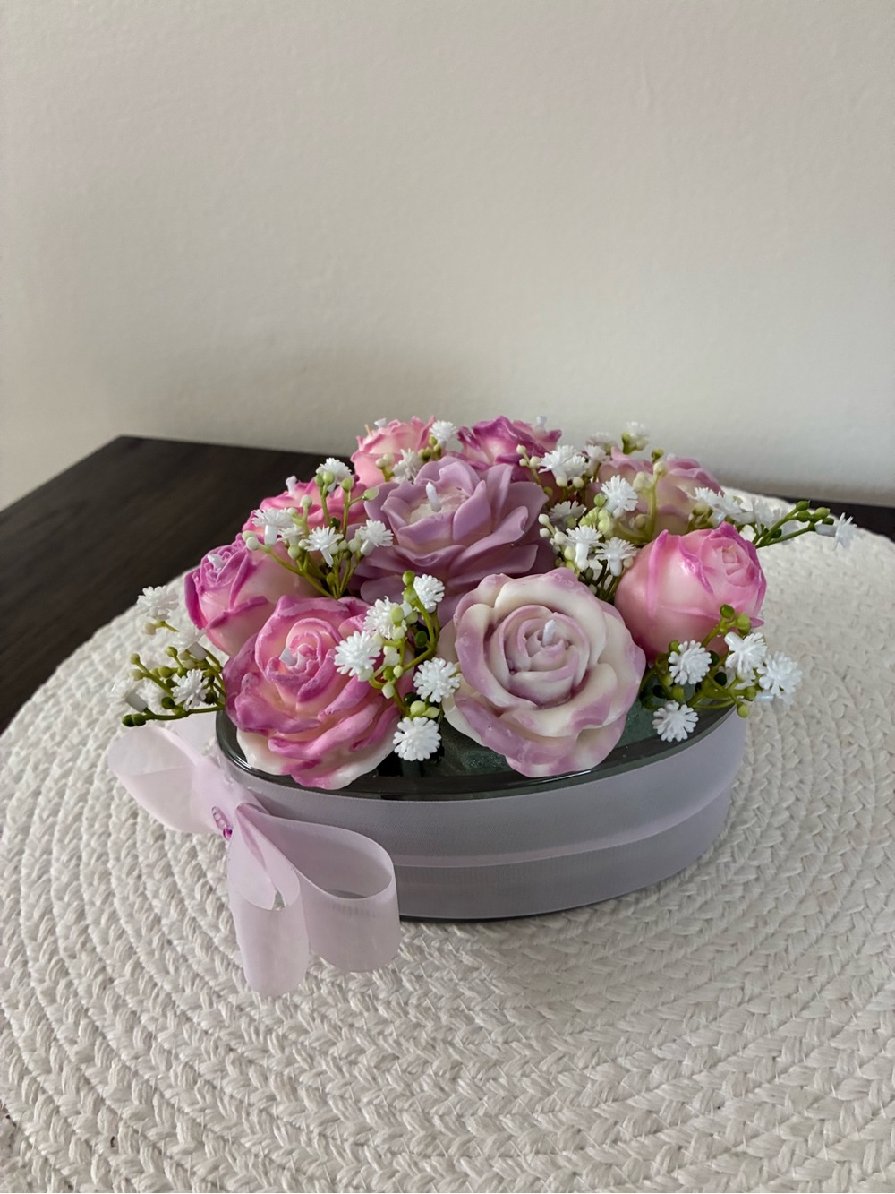 Pink Rose Floral Candles Centerpiece by